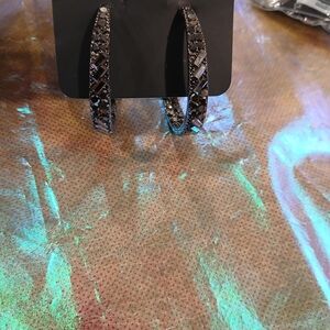 Paparazzi Black and Silver Textured Hoop Earrings